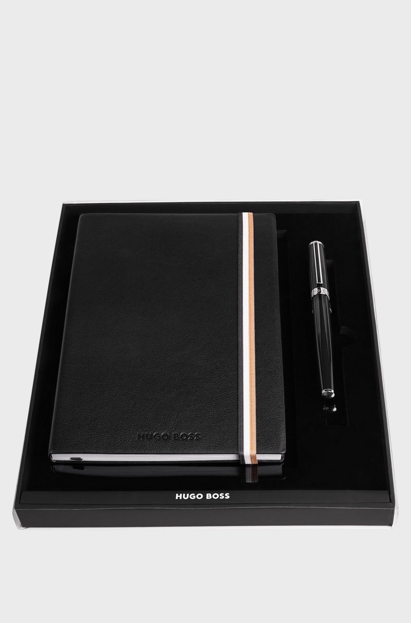 Hugo Boss Conjunto de cuaderno A5 negro y estilográfica de latón