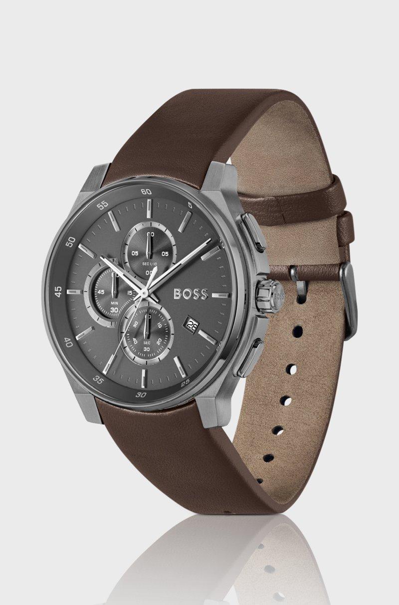 Hugo Boss Cronógrafo Chapado En Gris Con Correa De Piel