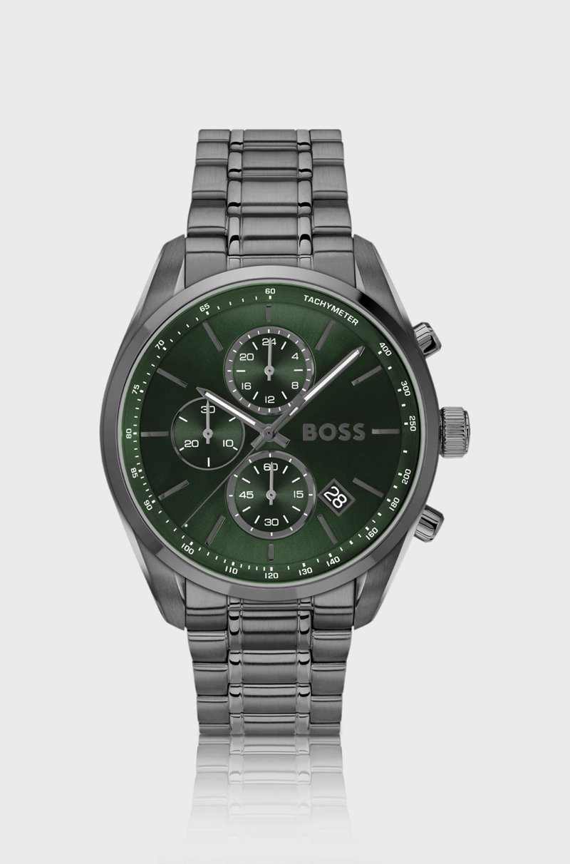 Hugo Boss Cronógrafo chapado en gris con esfera verde
