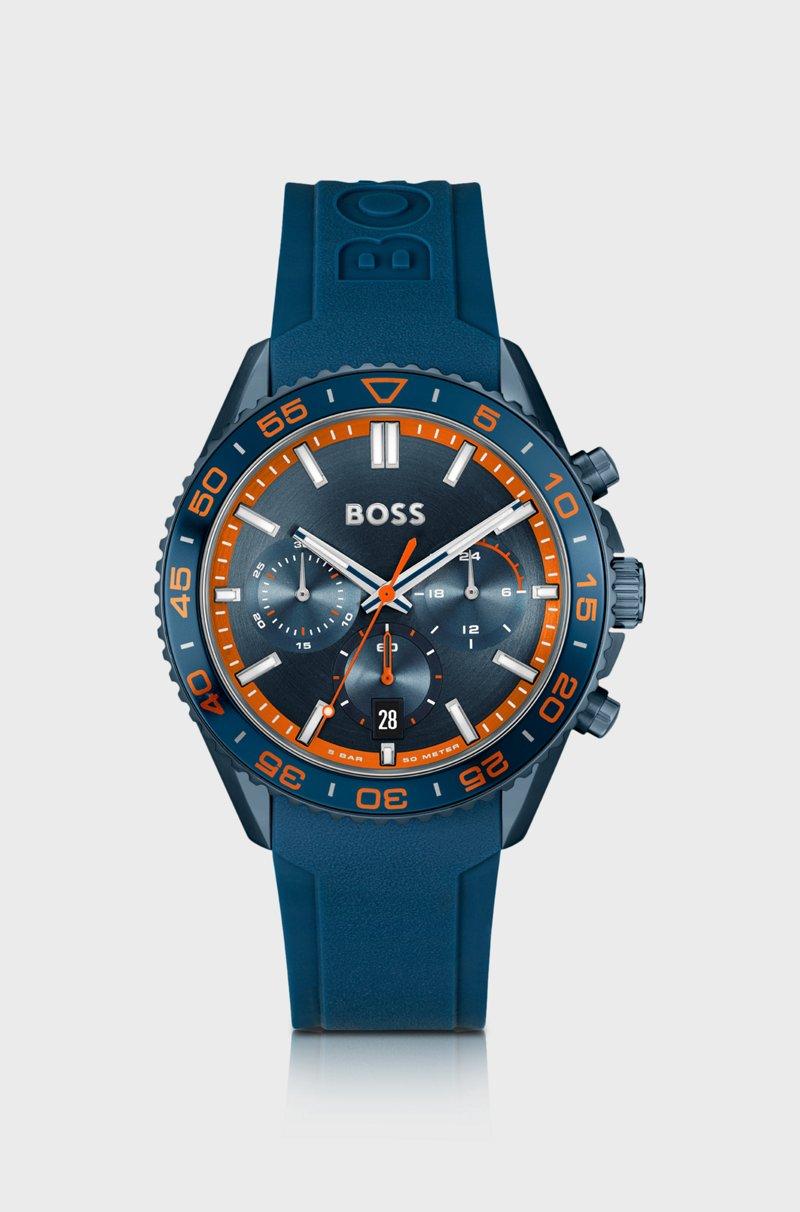 Hugo Boss Cronógrafo con correa de silicona azul y esfera tonal