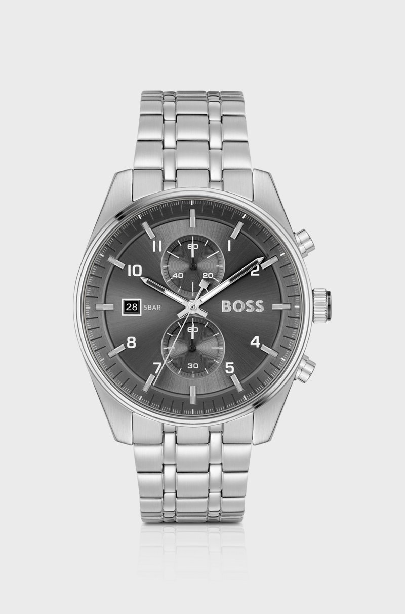Hugo Boss Cronógrafo con esfera gris y pulsera de eslabones