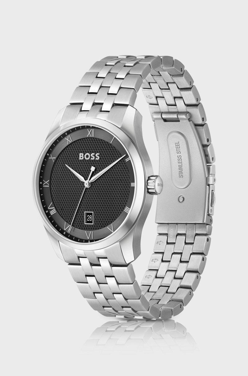 Hugo Boss Cronógrafo Con Esfera Negra Estampada Y Pulsera De Eslabones