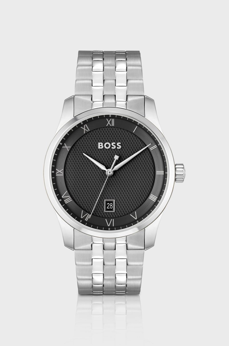 Hugo Boss Cronógrafo con esfera negra estampada y pulsera de eslabones