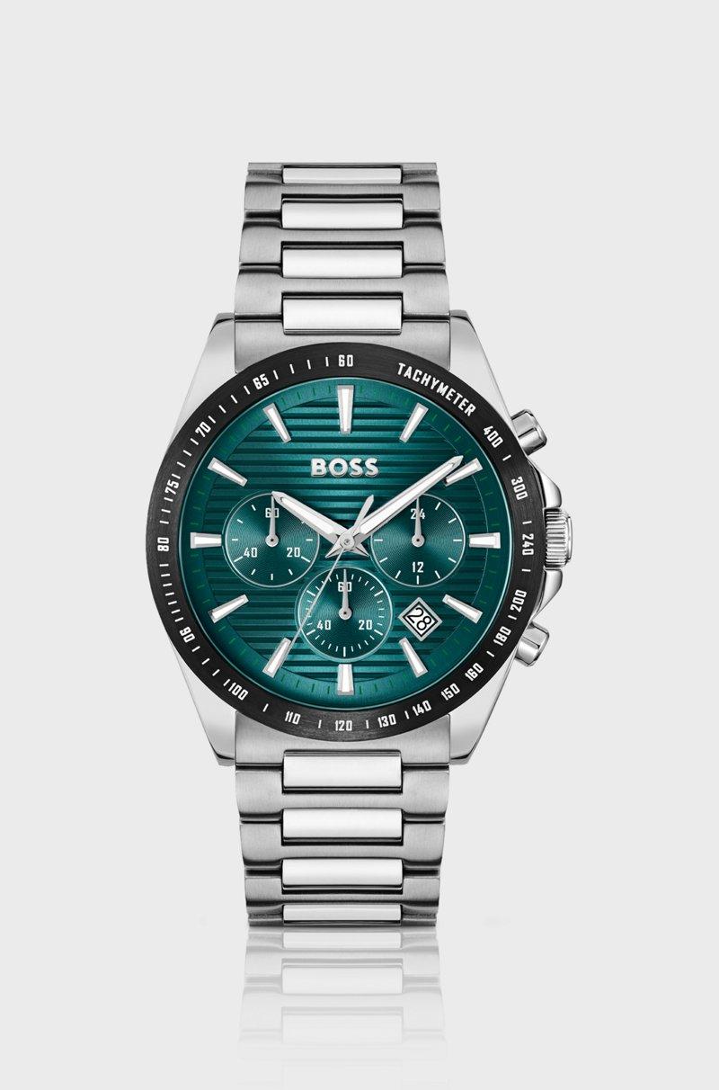 Hugo Boss Cronógrafo con esfera verde ranurada y pulsera de eslabones