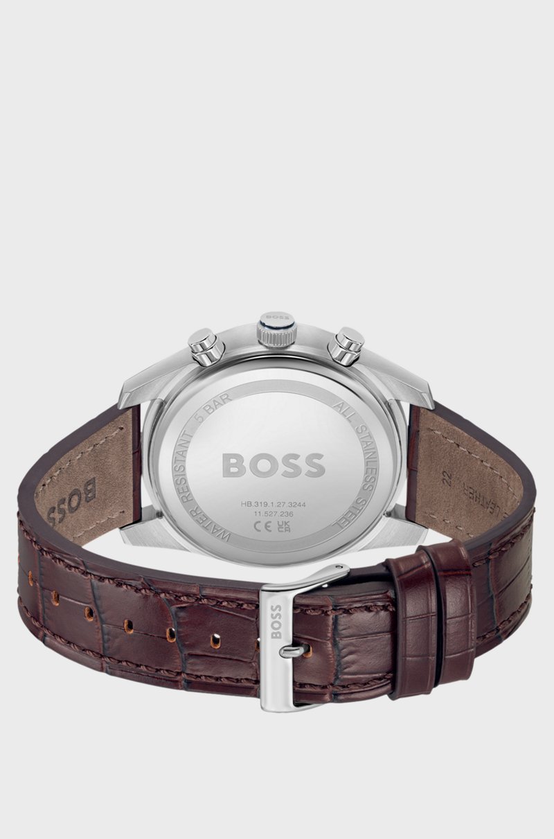 Hugo Boss Cronógrafo De Esfera Azul Con Correa De Piel Con Grabado De Cocodrilo