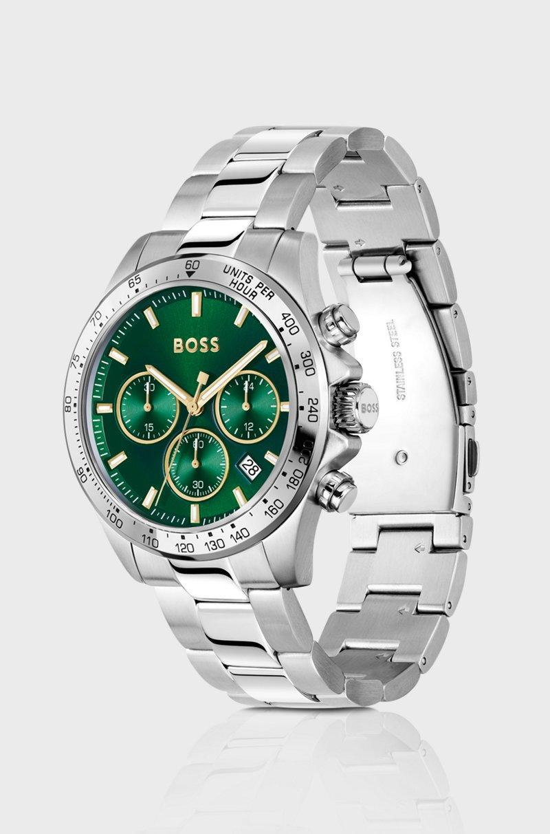 Hugo Boss Cronógrafo En Tono Plateado Con Esfera Verde