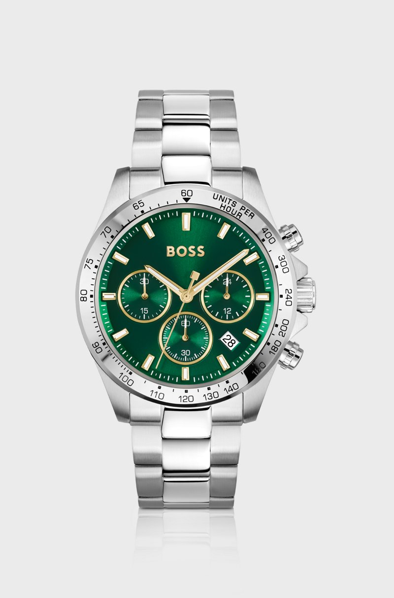 Hugo Boss Cronógrafo en tono plateado con esfera verde