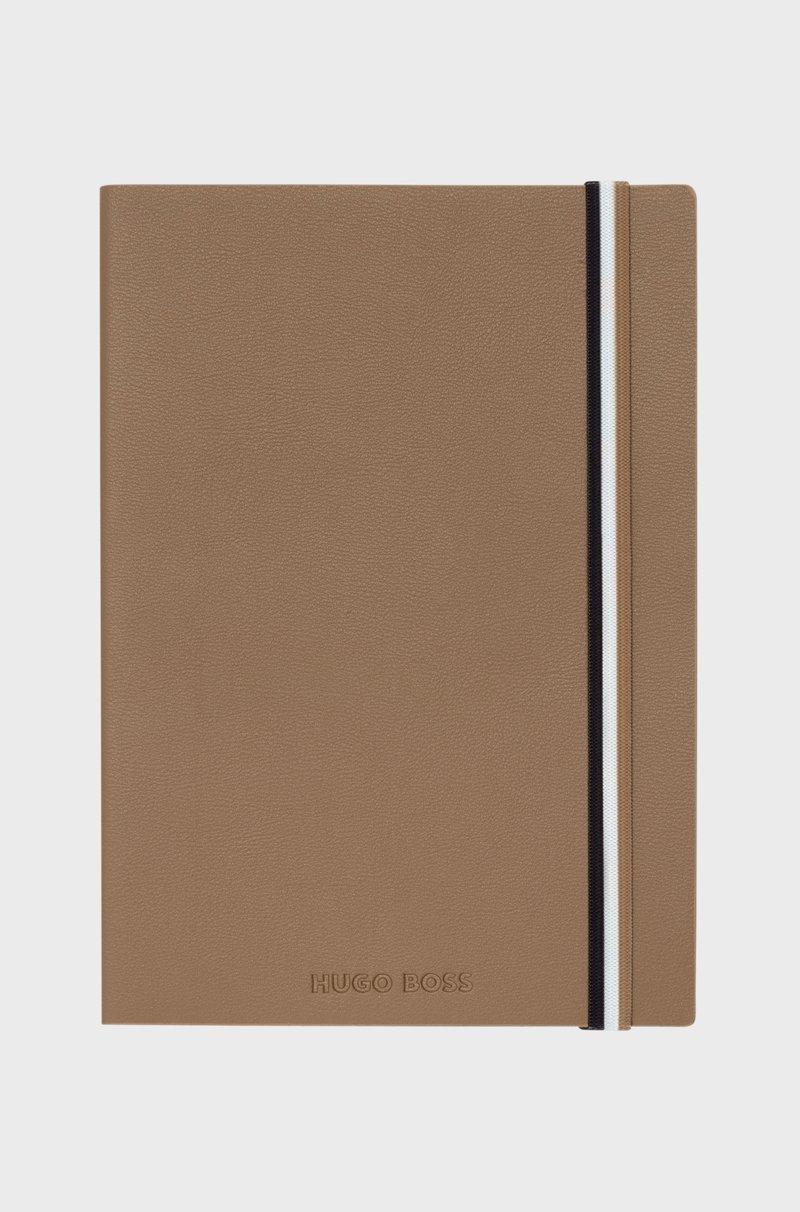 Hugo Boss Cuaderno A5 de piel sintética cámel con correa a rayas de la marca