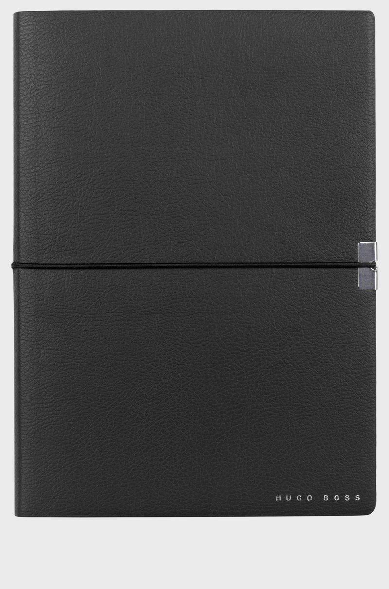 Hugo Boss Cuaderno A5 En Piel Sintética Negra Con Cinta Elástica