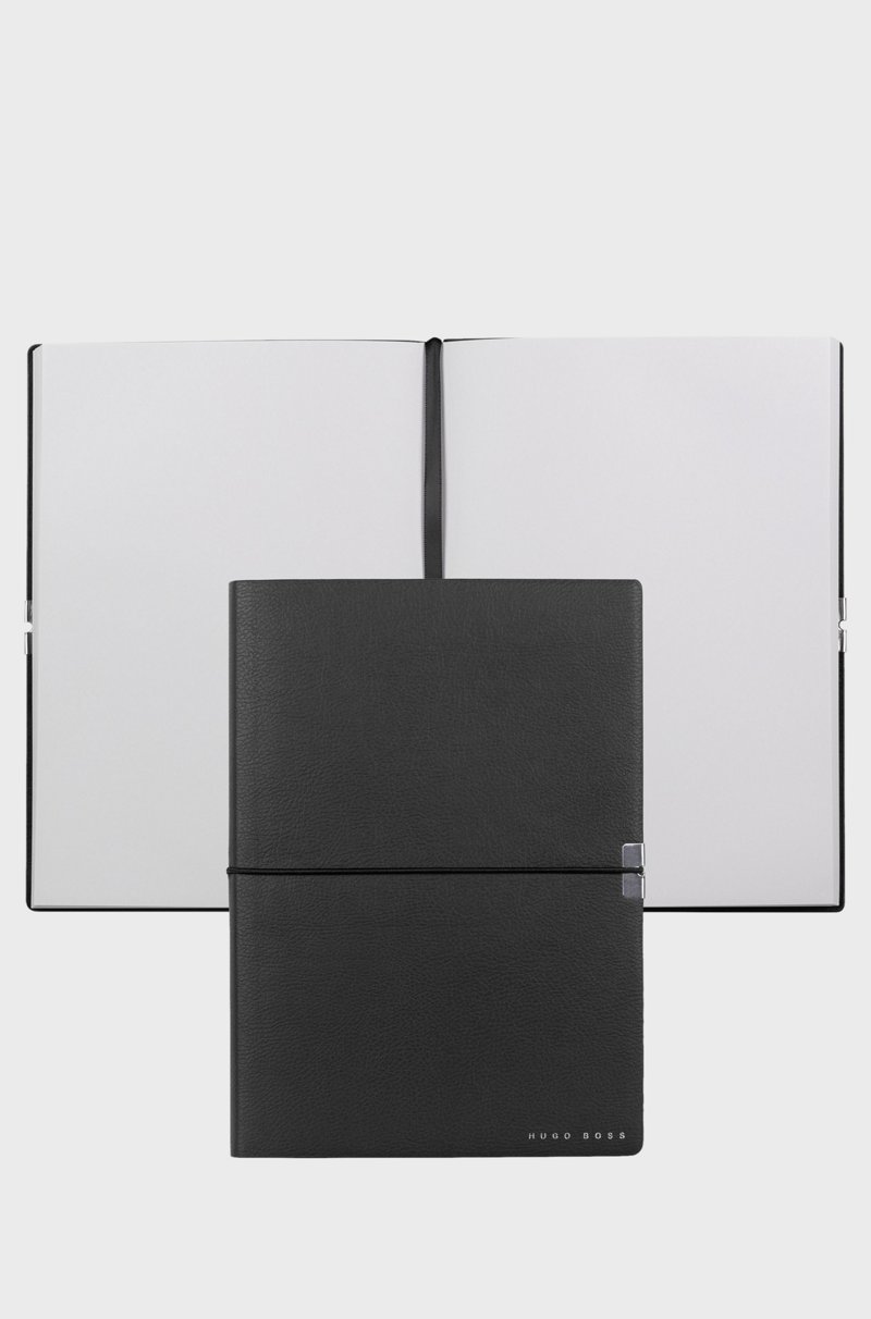 Hugo Boss Cuaderno A5 En Piel Sintética Negra Con Cinta Elástica