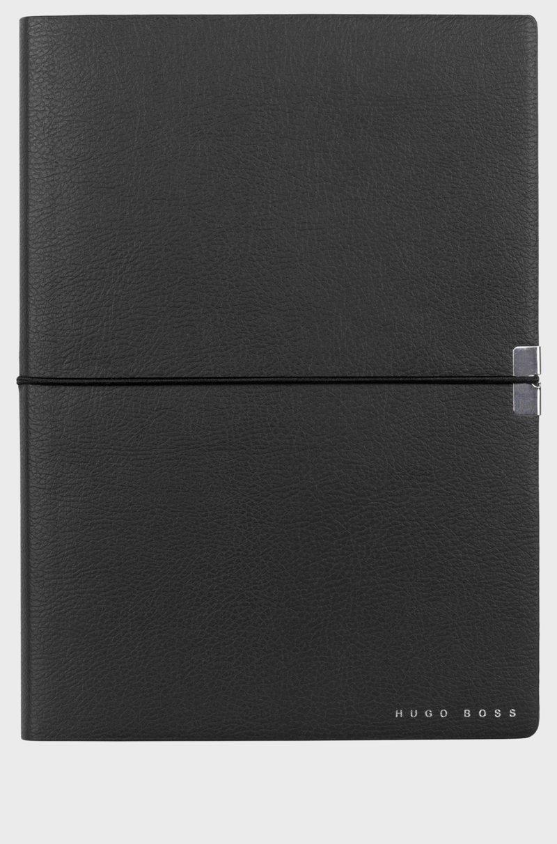 Hugo Boss Cuaderno A5 en piel sintética negra con cinta elástica