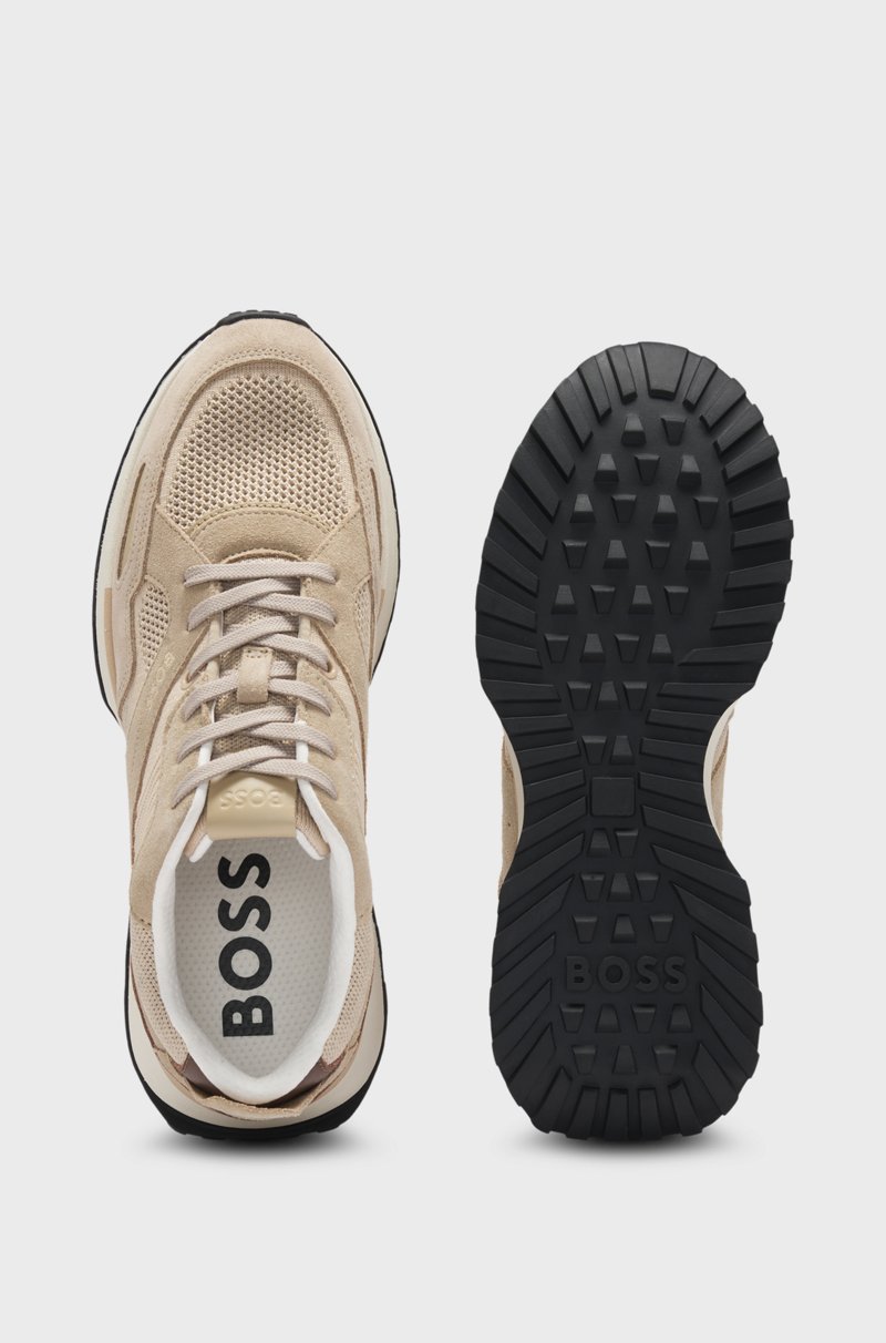 Hugo Boss Deportivas Con Ribetes De Punto Y Piel Bruñida