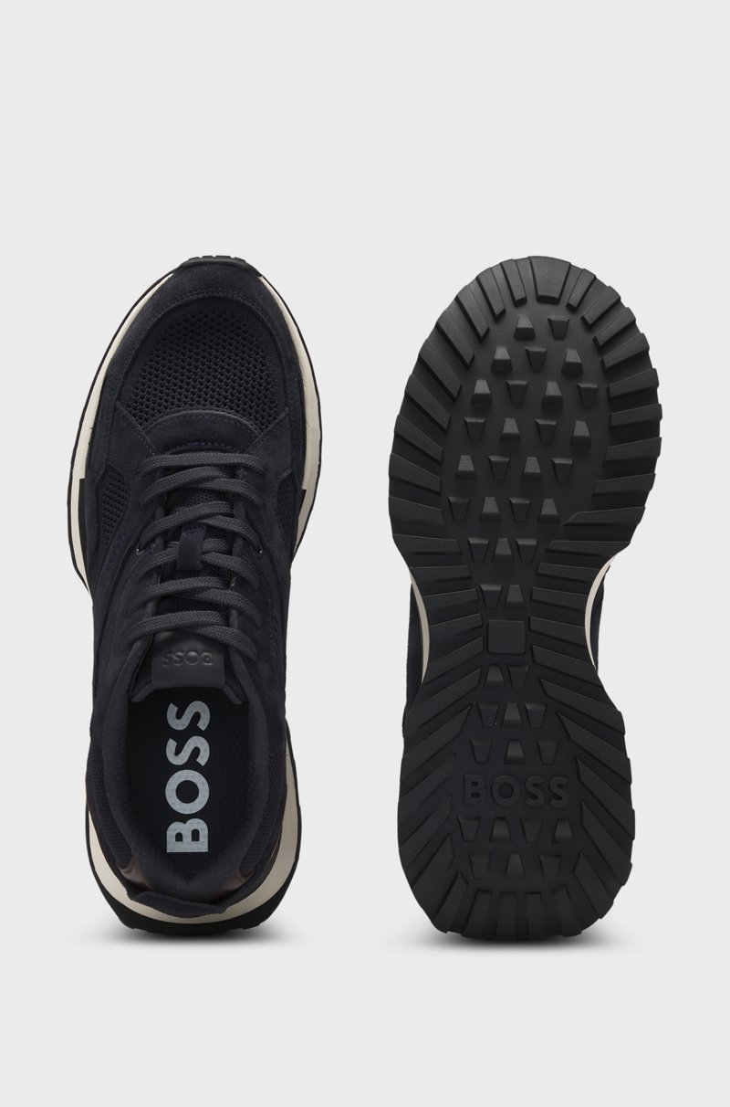 Hugo Boss Deportivas Con Ribetes De Punto Y Piel Bruñida