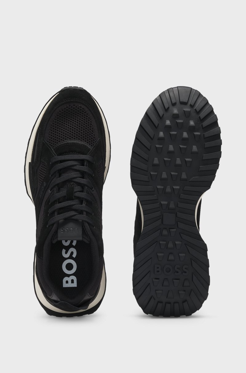 Hugo Boss Deportivas Con Ribetes De Punto Y Piel Bruñida