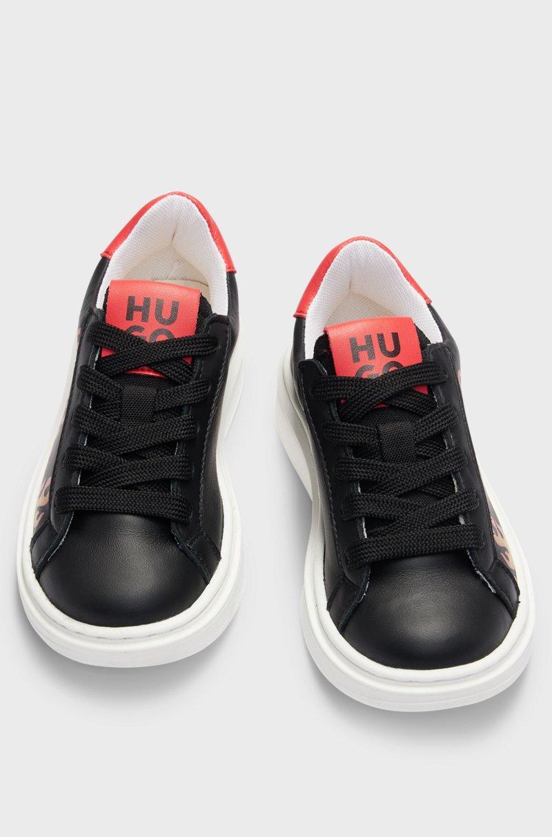 Hugo Boss Deportivas Para Niños En Piel De Napa Con Ilustración De Llamas