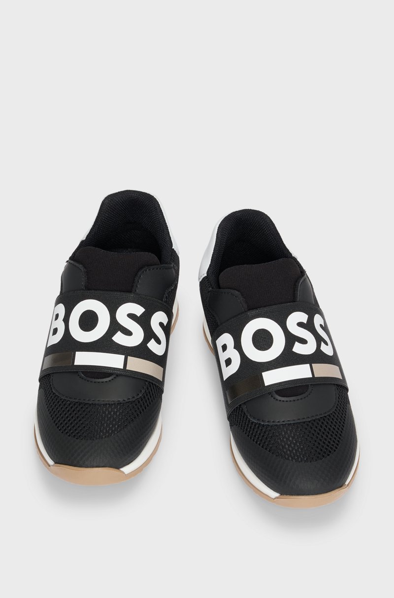 Hugo Boss Deportivas Para Niños En Piel Y Malla Con Logo En La Correa Elástica