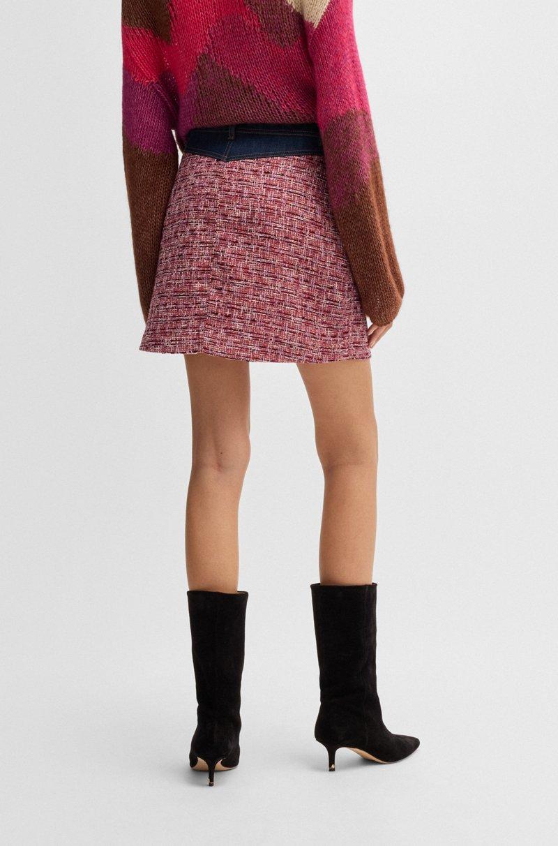 Hugo Boss Falda Evasé De Tweed Multicolor Con Ribetes De Denim