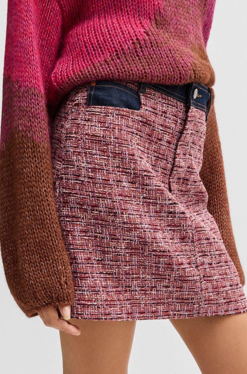 Hugo Boss Falda Evasé De Tweed Multicolor Con Ribetes De Denim