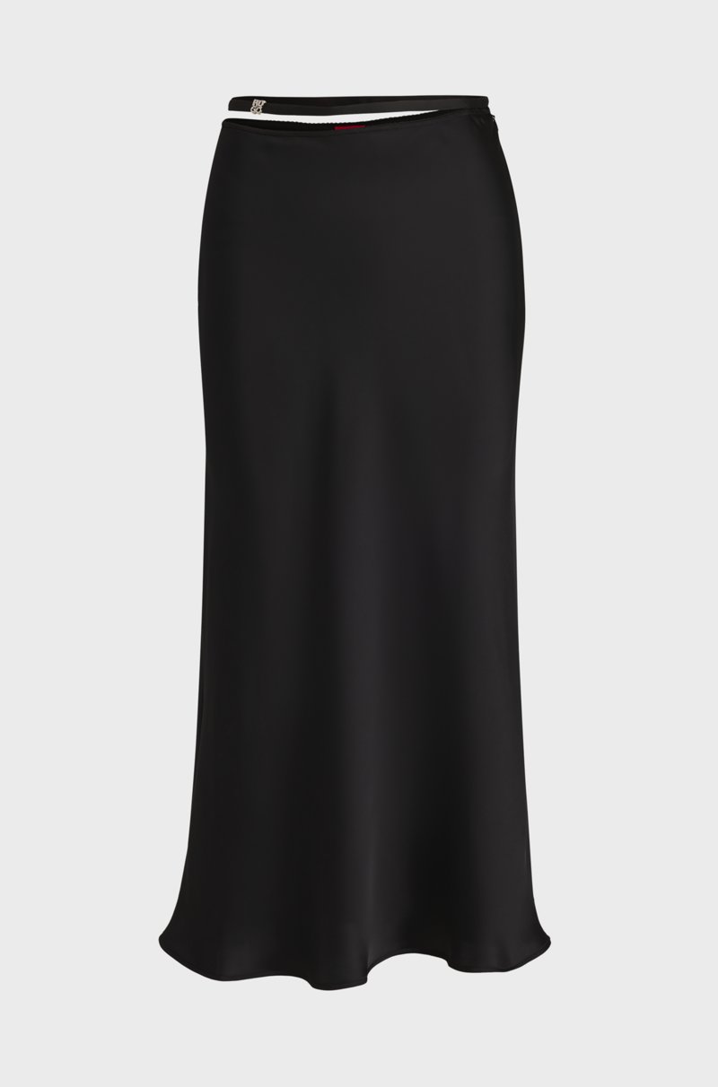 Hugo Boss Falda midi evasé de raso con ribete en la cintura