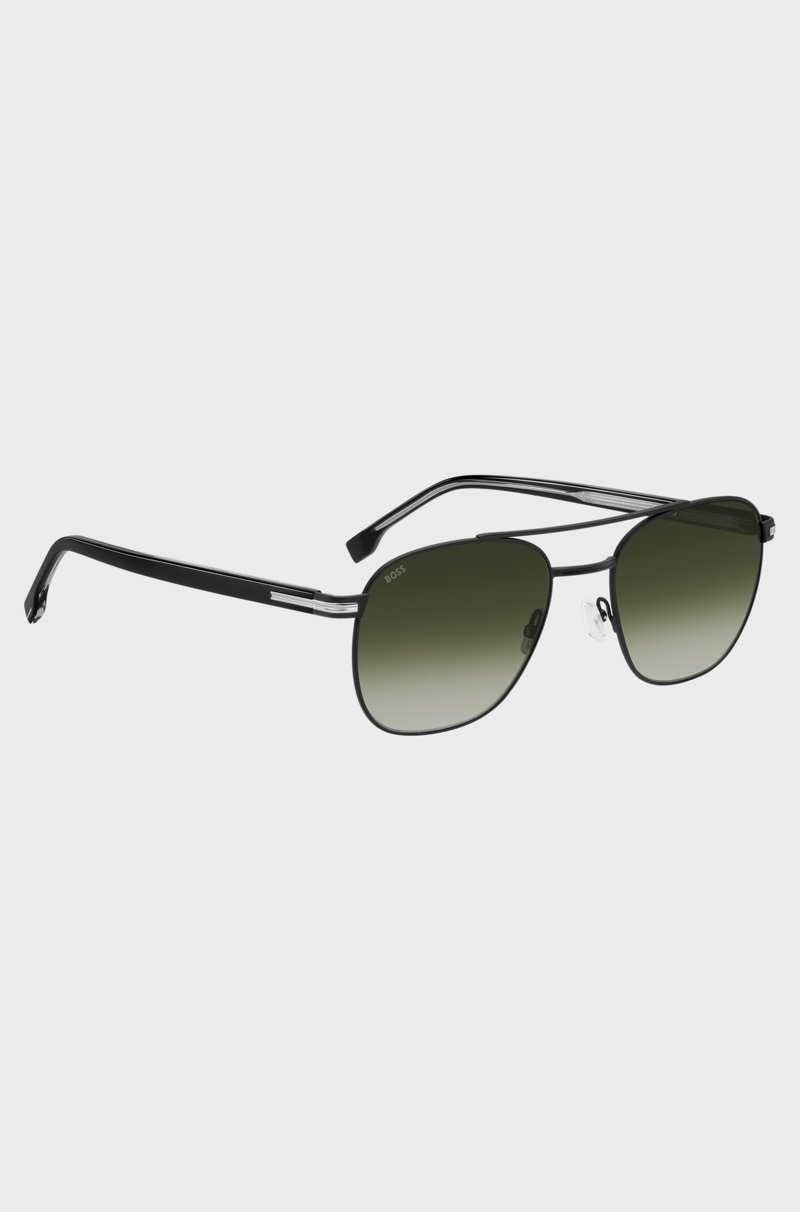 Hugo Boss Gafas De Sol De Acero Negro Con Doble Puente