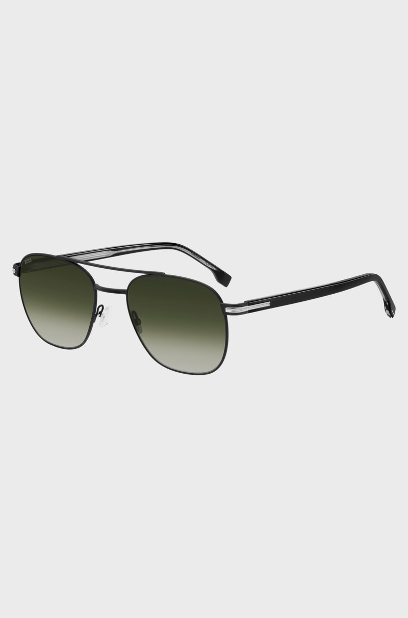 Hugo Boss Gafas de sol de acero negro con doble puente