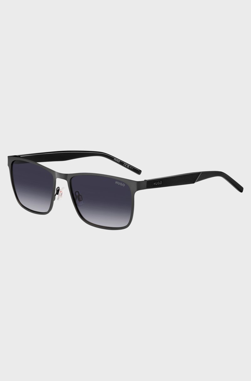 Hugo Boss Gafas de sol de acero negro con patillas con textura