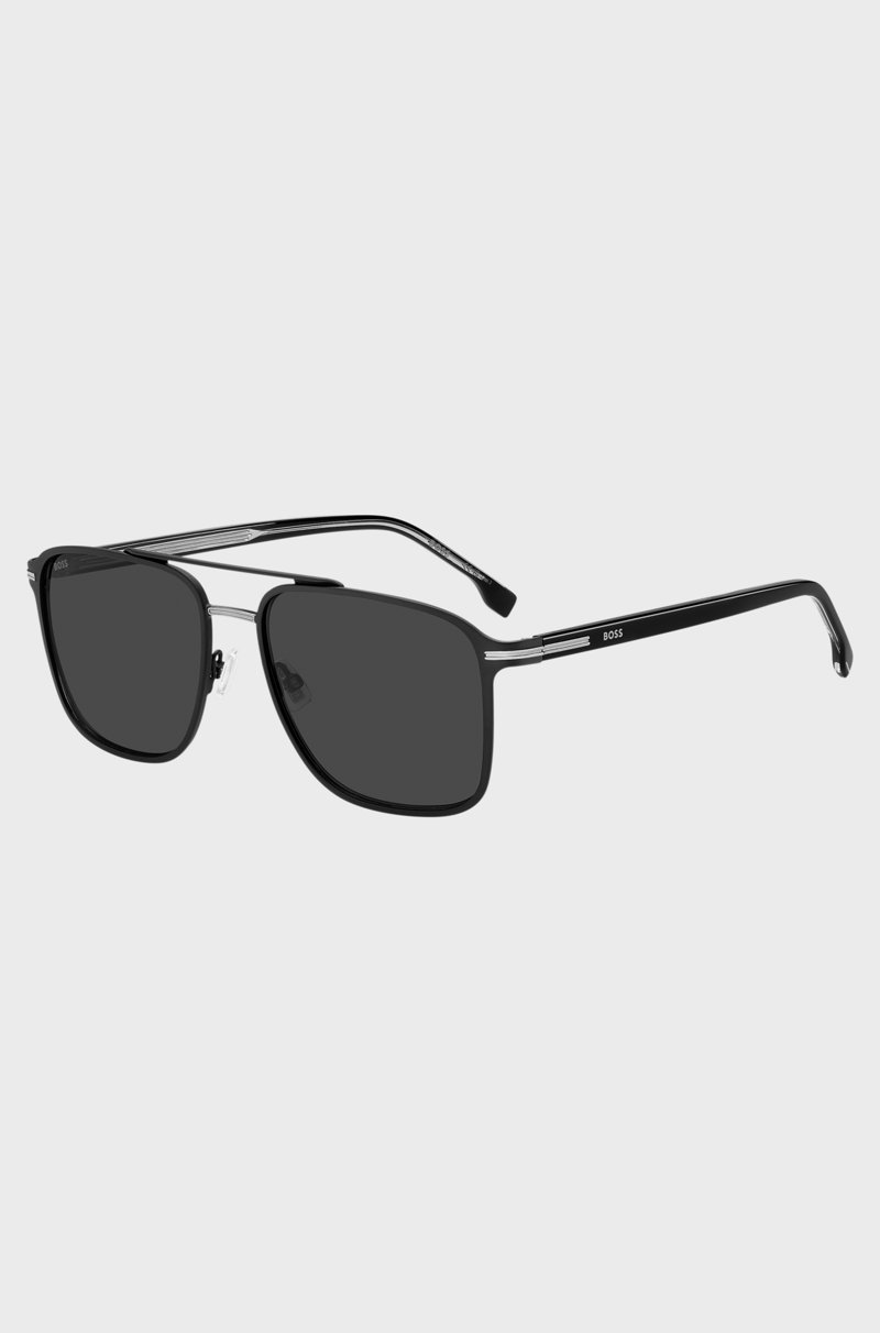 Hugo Boss Gafas de sol de acero negro con patillas de acetato