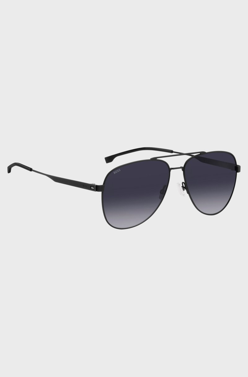 Hugo Boss Gafas De Sol De Acero Negro Con Puente Doble