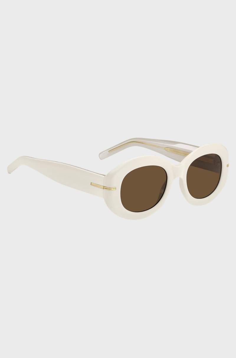 Hugo Boss Gafas De Sol De Acetato Blanco Con Detalle Dorado De La Marca