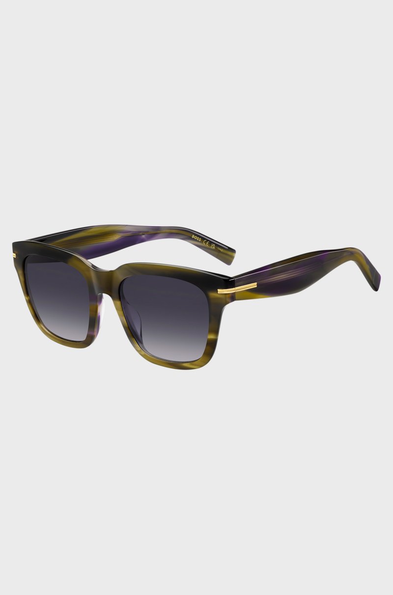 Hugo Boss Gafas de sol de acetato estampado con ribetes en tono dorado