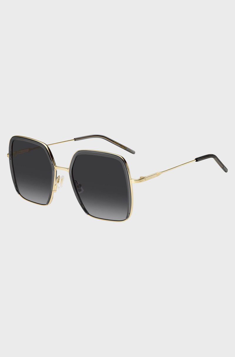 Hugo Boss Gafas de sol de acetato gris con acero en tono dorado