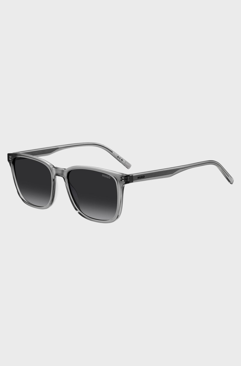 Hugo Boss Gafas de sol de acetato gris con núcleo de alambre en tono plateado