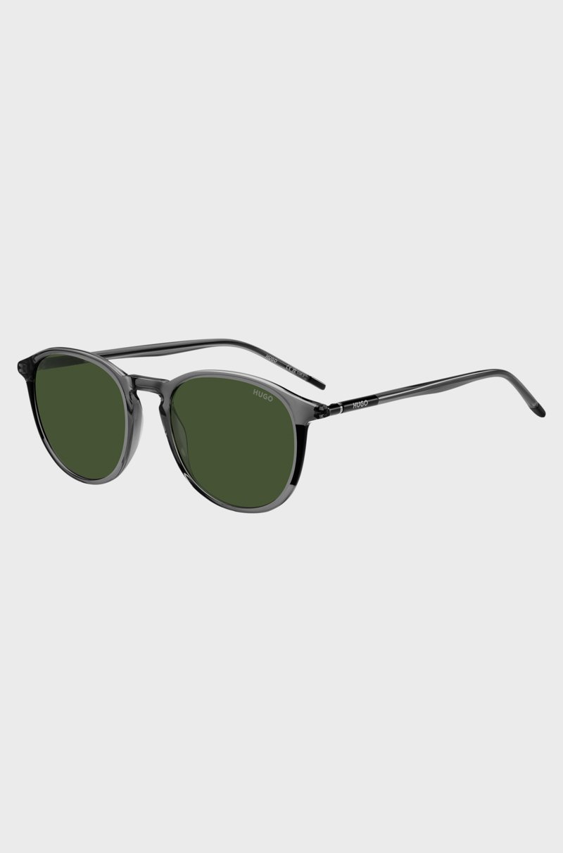 Hugo Boss Gafas de sol de acetato gris con patillas metálicas tubulares