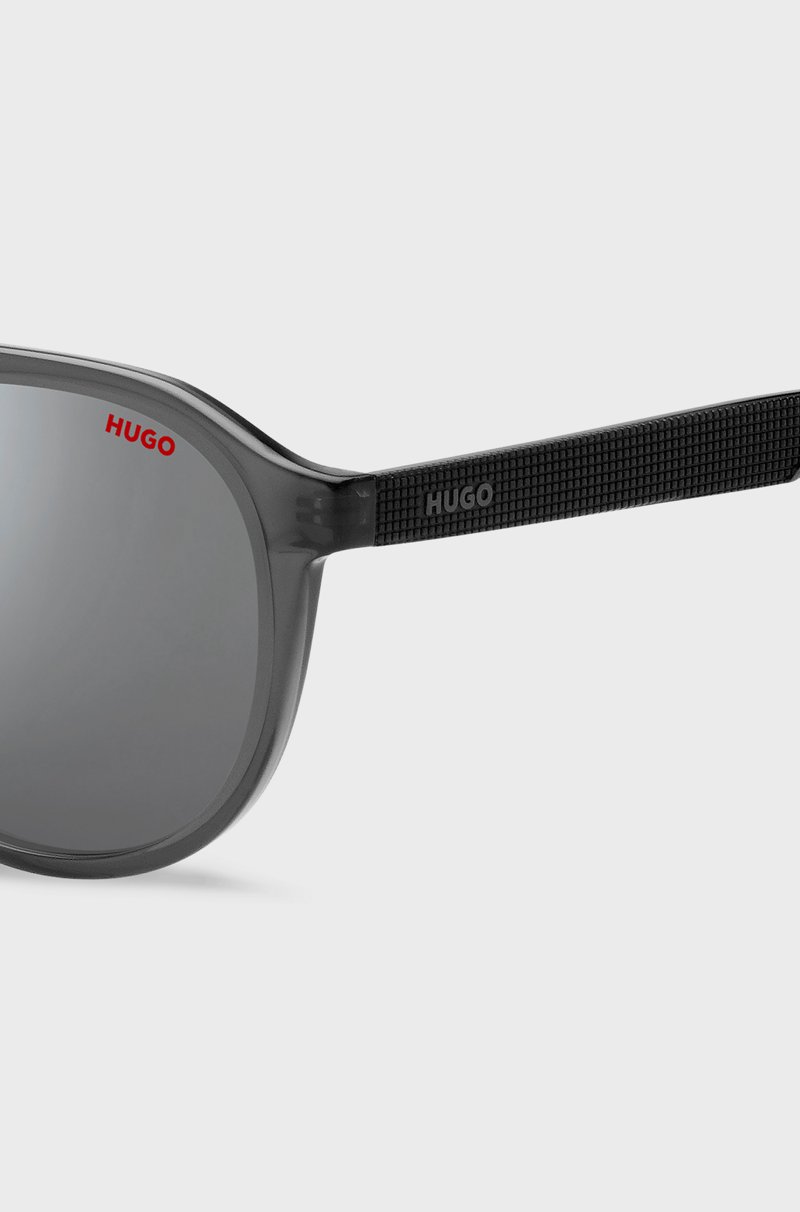 Hugo Boss Gafas De Sol De Acetato Gris Con Puente Doble Y Patillas Estampadas