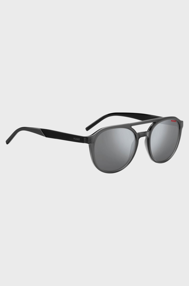 Hugo Boss Gafas De Sol De Acetato Gris Con Puente Doble Y Patillas Estampadas