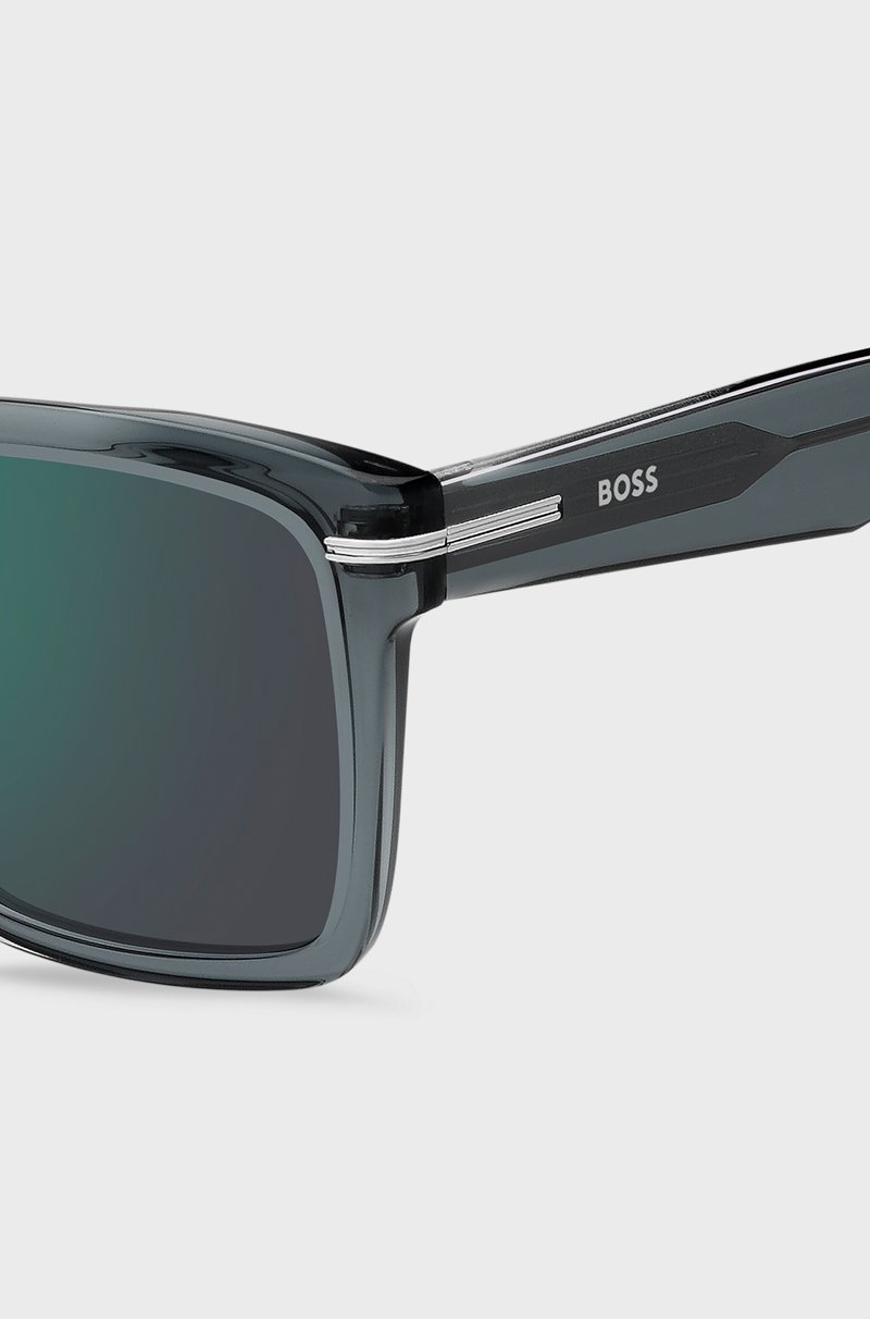 Hugo Boss Gafas De Sol De Acetato Gris Con Ribetes En Tono Plateado