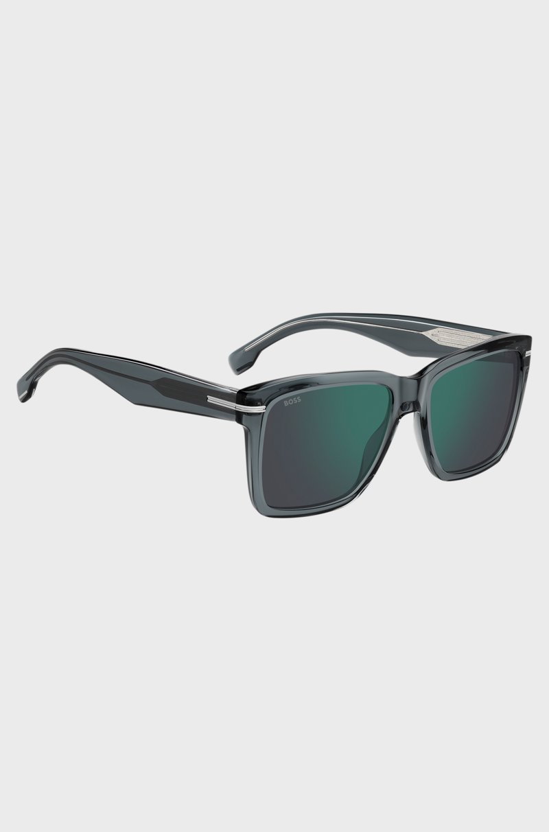 Hugo Boss Gafas De Sol De Acetato Gris Con Ribetes En Tono Plateado
