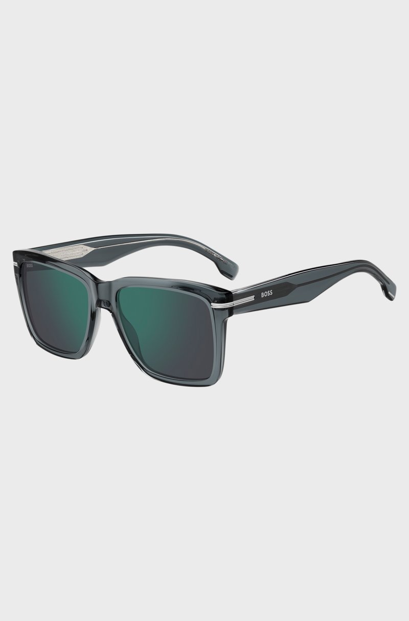 Hugo Boss Gafas de sol de acetato gris con ribetes en tono plateado