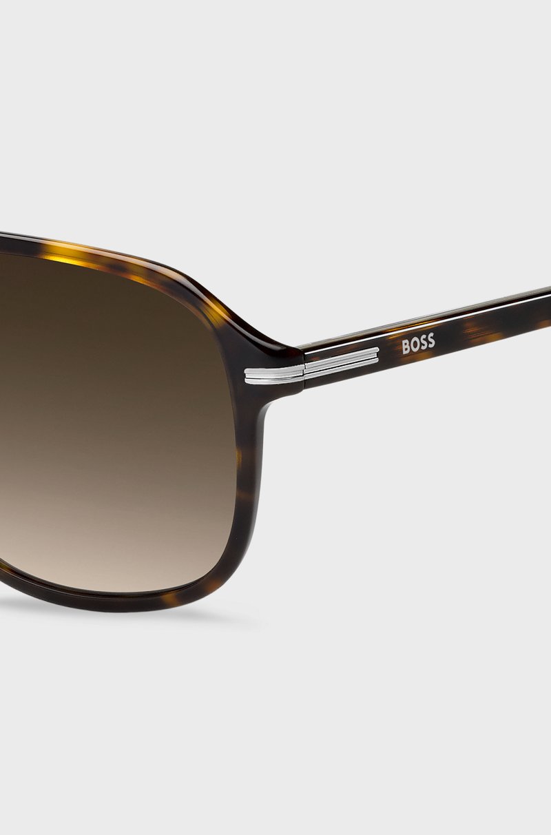 Hugo Boss Gafas De Sol De Acetato Habana Con Ribetes En Tono Plateado