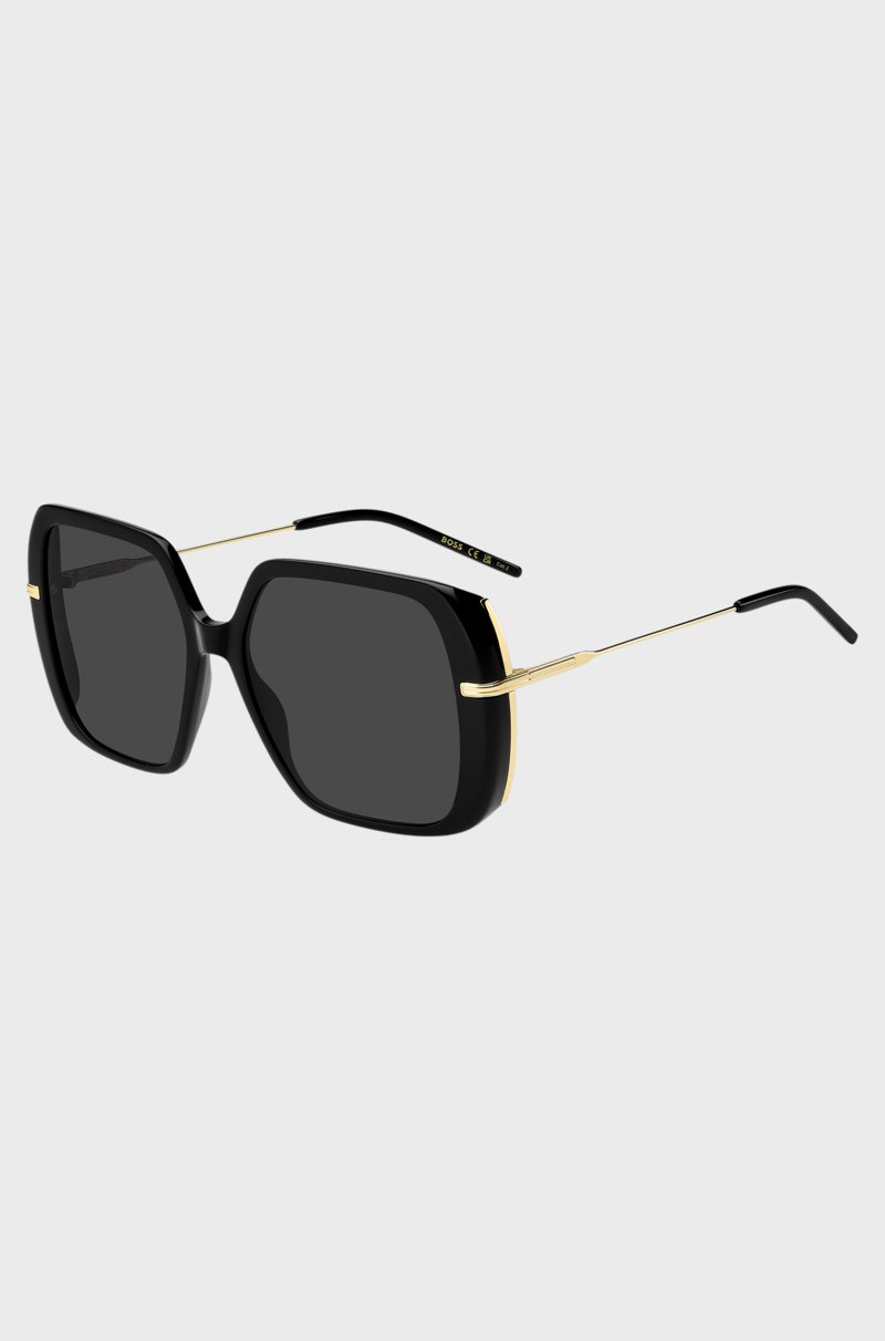 Hugo Boss Gafas de sol de acetato negro a capas con patillas en tono dorado