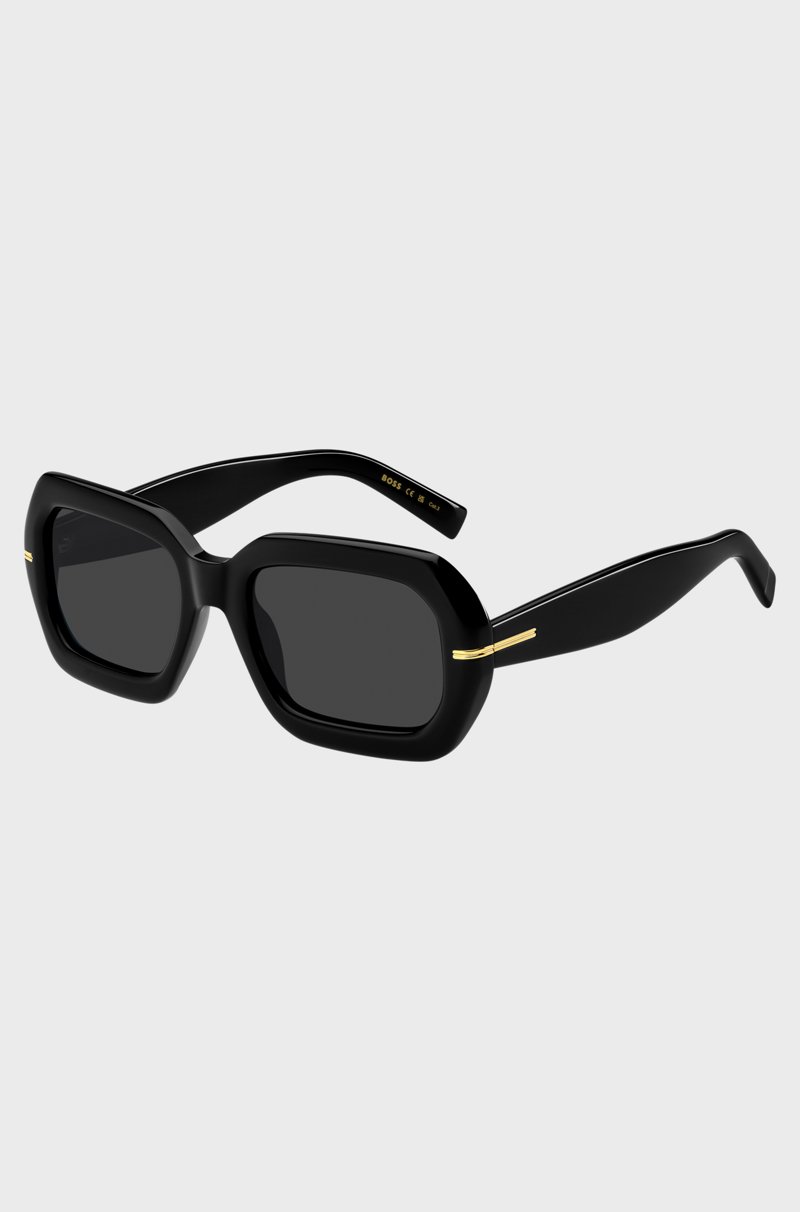 Hugo Boss Gafas de sol de acetato negro con bisagras en tono dorado