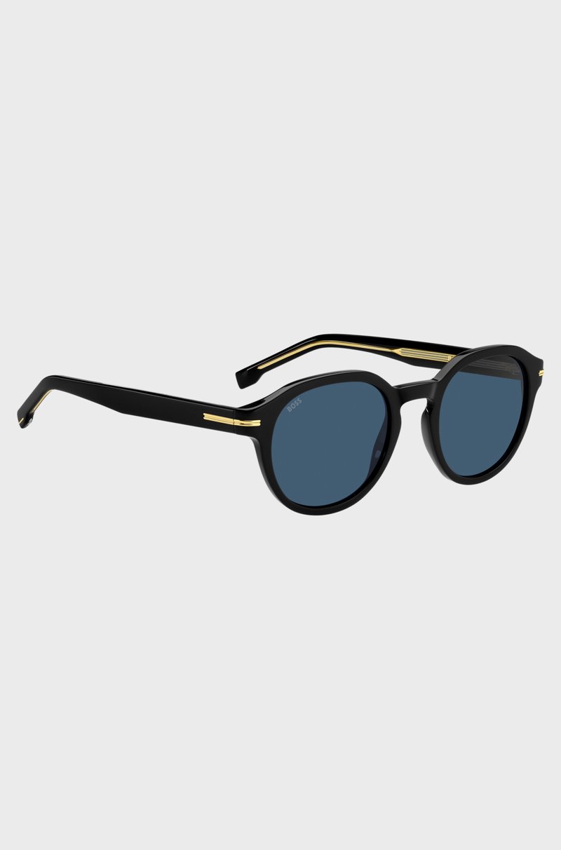 Hugo Boss Gafas De Sol De Acetato Negro Con Bisagras En Tono Dorado