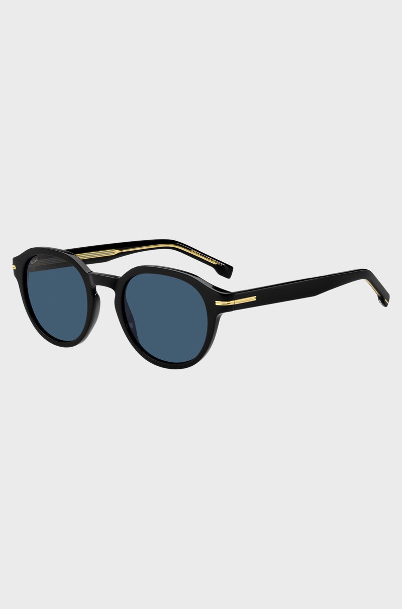 Hugo Boss Gafas de sol de acetato negro con bisagras en tono dorado