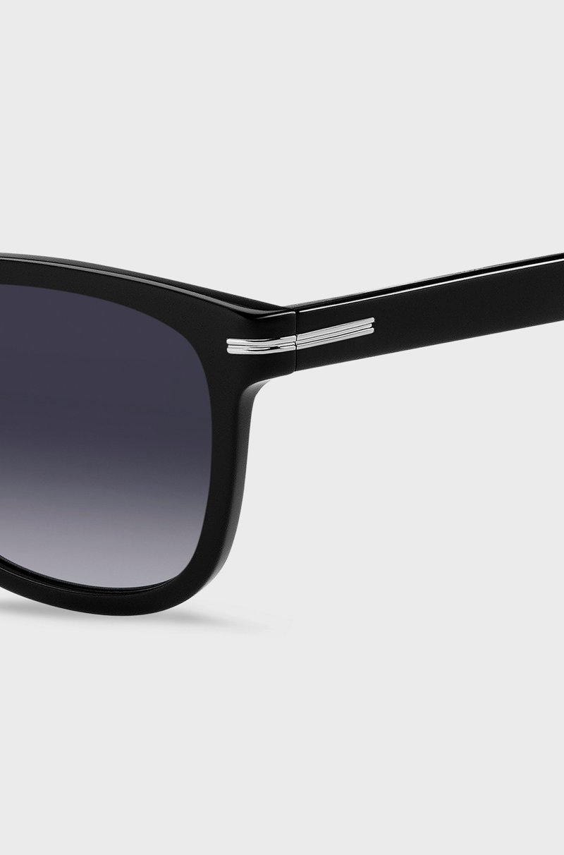 Hugo Boss Gafas De Sol De Acetato Negro Con Bisagras En Tono Plateado