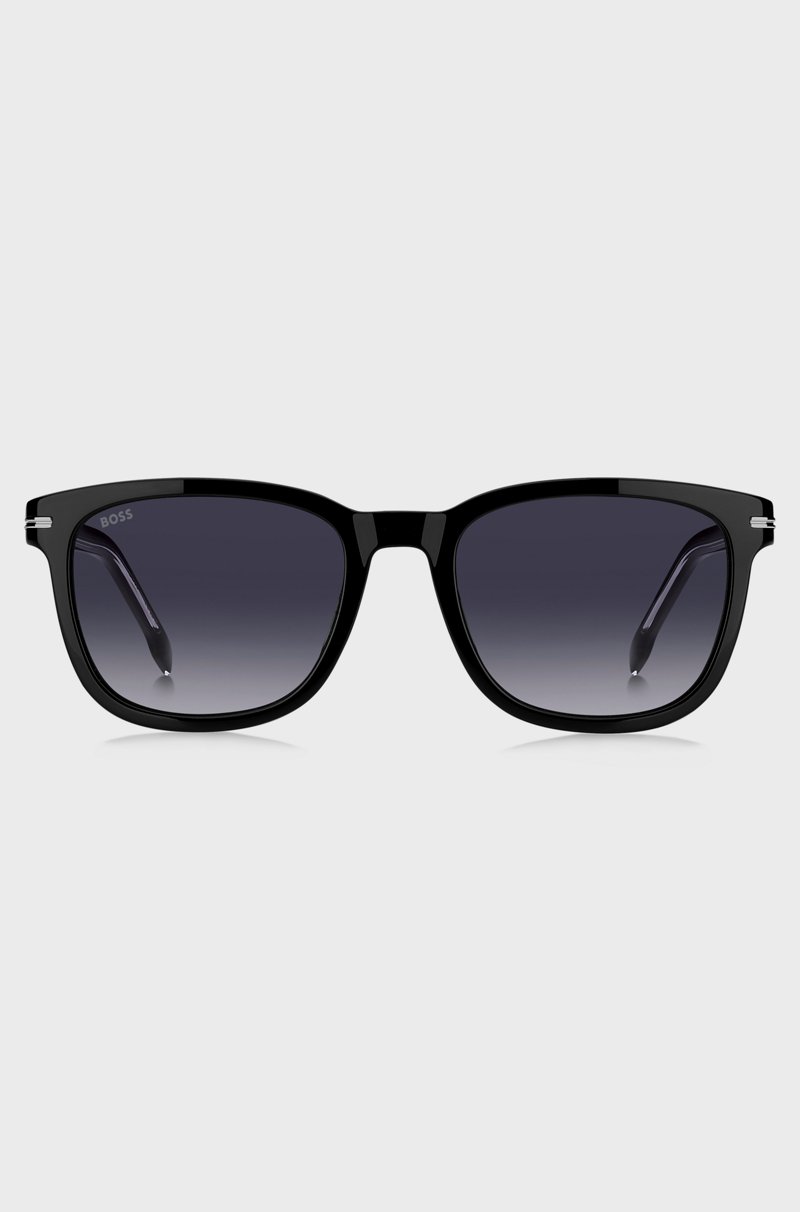 Hugo Boss Gafas De Sol De Acetato Negro Con Bisagras En Tono Plateado