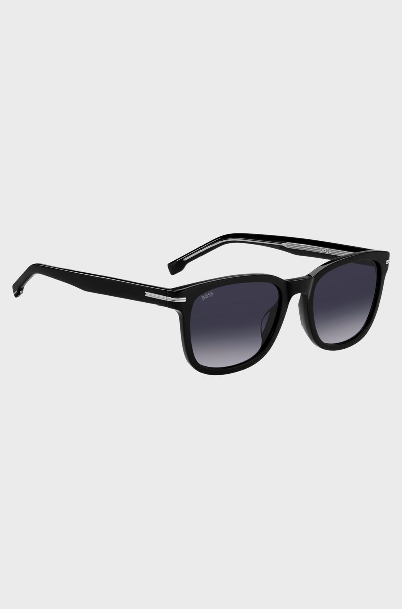 Hugo Boss Gafas De Sol De Acetato Negro Con Bisagras En Tono Plateado