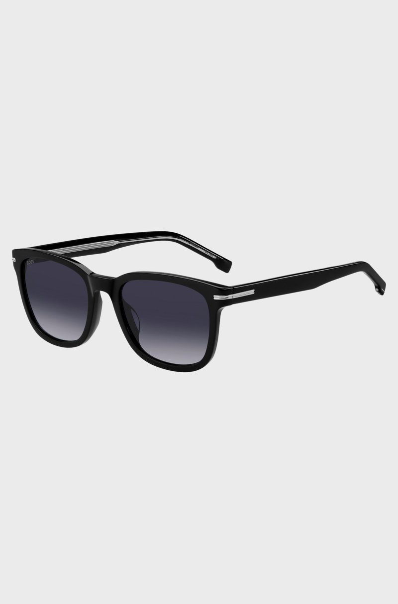 Hugo Boss Gafas de sol de acetato negro con bisagras en tono plateado