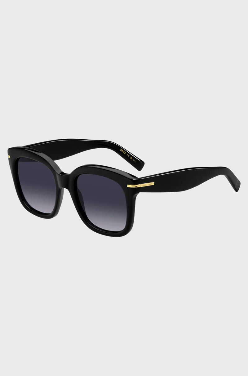 Hugo Boss Gafas de sol de acetato negro con bisagras en tono dorado