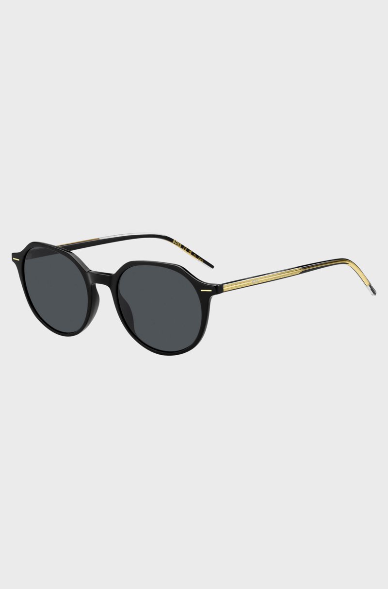 Hugo Boss Gafas de sol de acetato negro con detalle en tono dorado de la marca