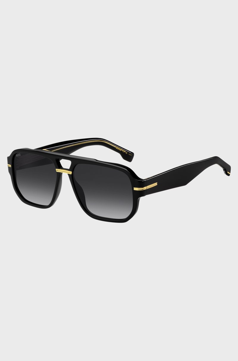 Hugo Boss Gafas de sol de acetato negro con detalles en tono dorado